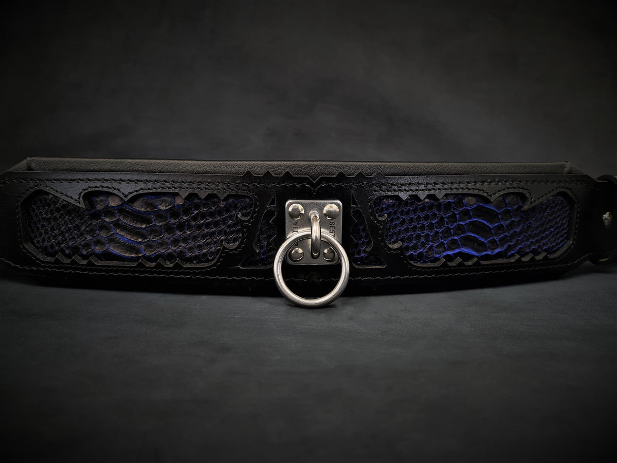 Bestia Indigo Leather Dog Collar | Blue Pattern | M–XXL