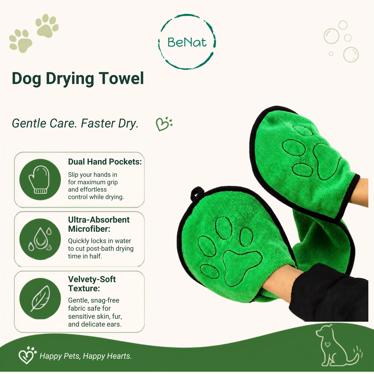 2-Pack Dog Bath Towel Double Drop Pocket Design
