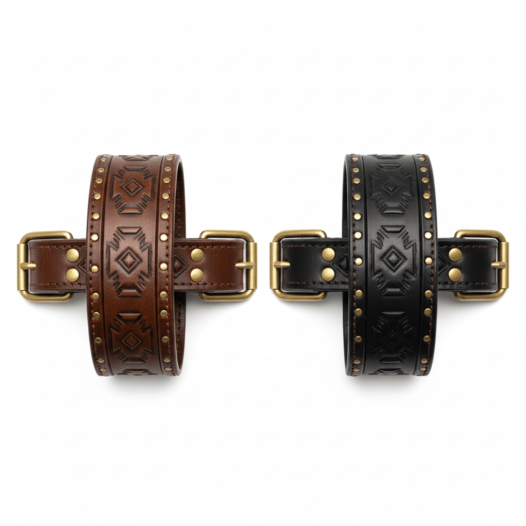 Aztec Brown Leather Dog Collar - Handcrafted European Artisan Design - A Horizon Dawn