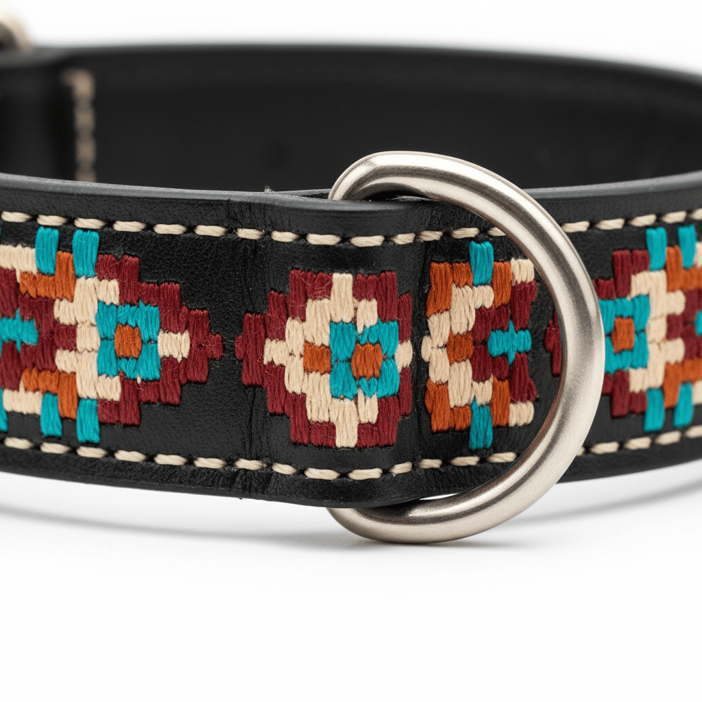 Aztec Brown Leather Dog Collar - Handcrafted European Artisan Design - A Horizon Dawn