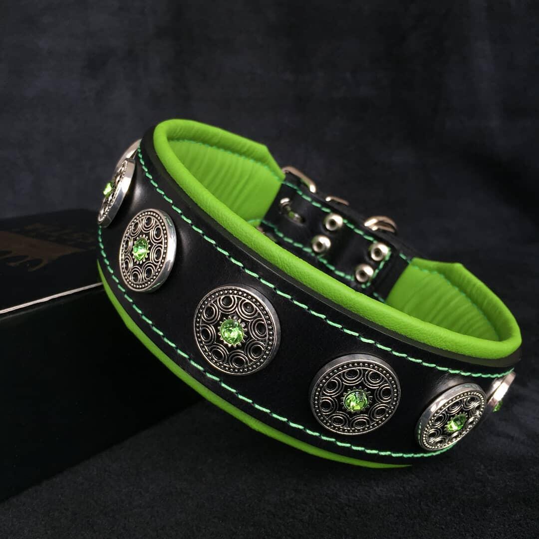 Bestia "Bijou" Dog Collar | Black & Green | Handcrafted European Leather - A Horizon Dawn