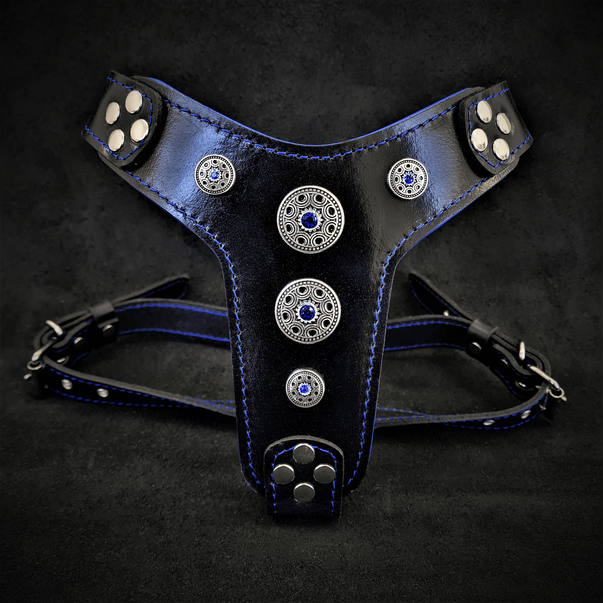 Bestia "Bijou" Dog Harness | Black & Blue | Small to Medium Dogs | Handcrafted European Leather