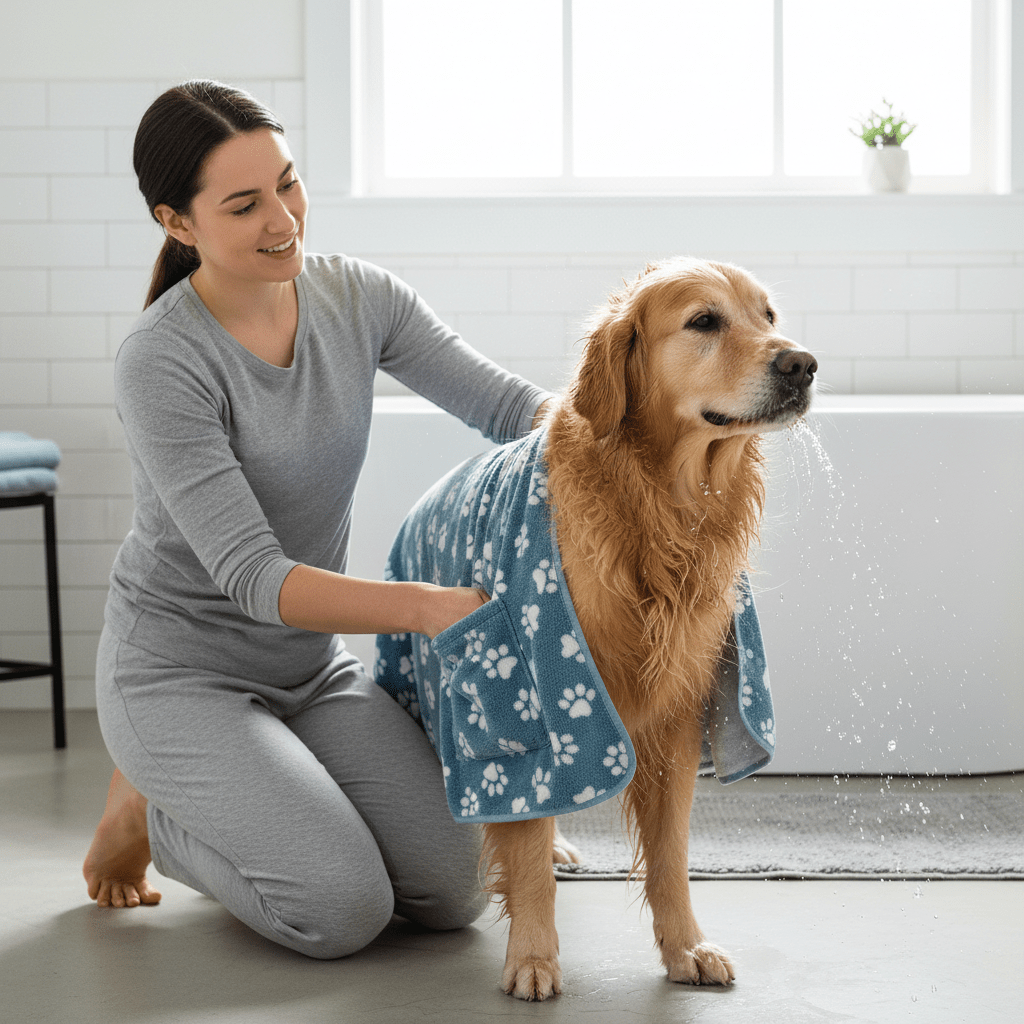 Dog Bath Towel with Double Drop Pocket | Ultra - Absorbent Microfiber - A Horizon Dawn