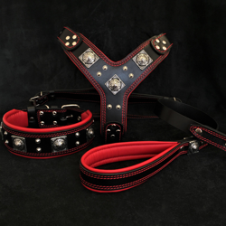 Bestia "EROS" Big Dog Set | Harness, Collar & Lead | Red | European Leather