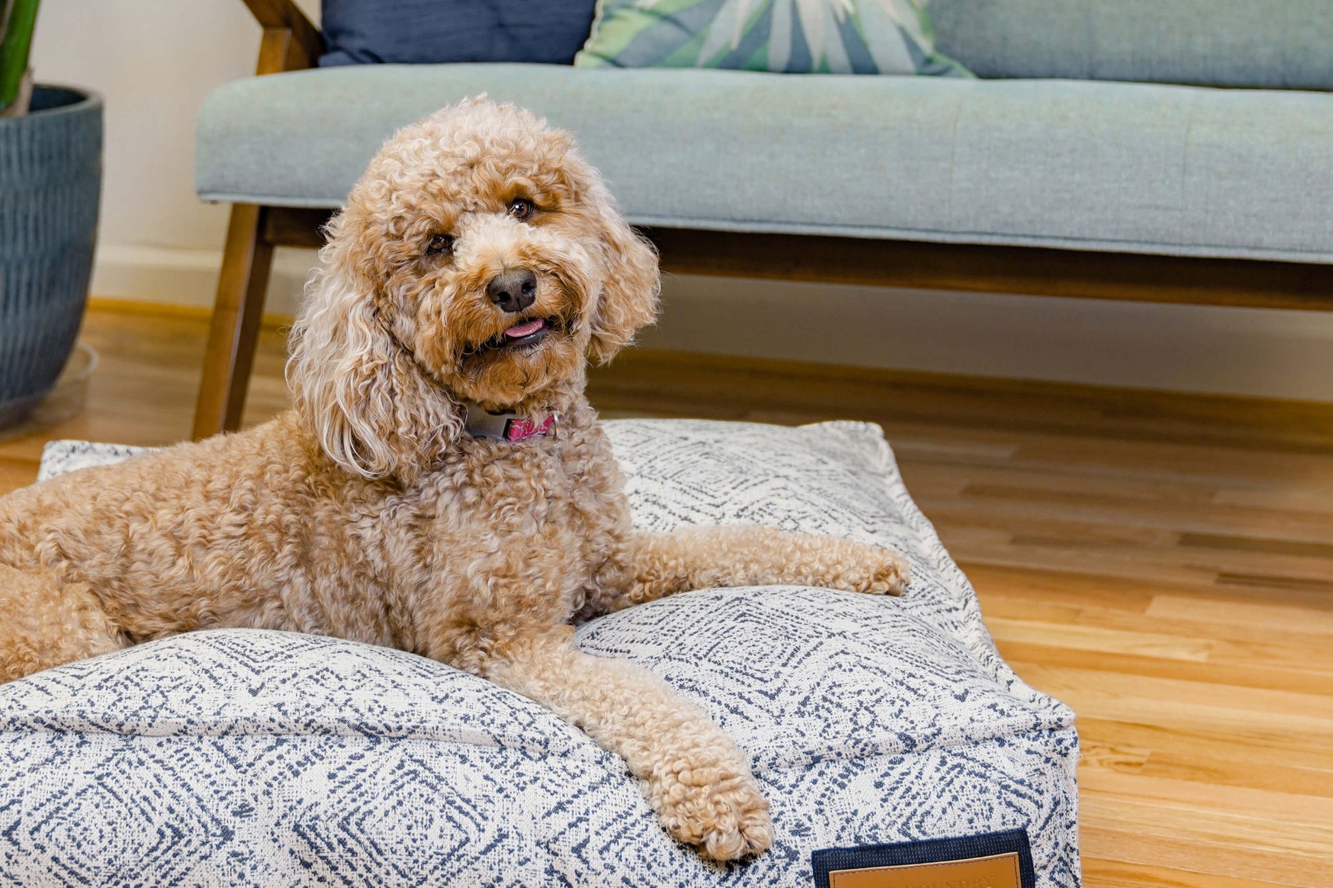 Lounger Pet Bed in Sapphire Spaniel - USA Made Sunbrella Fabric - A Horizon Dawn