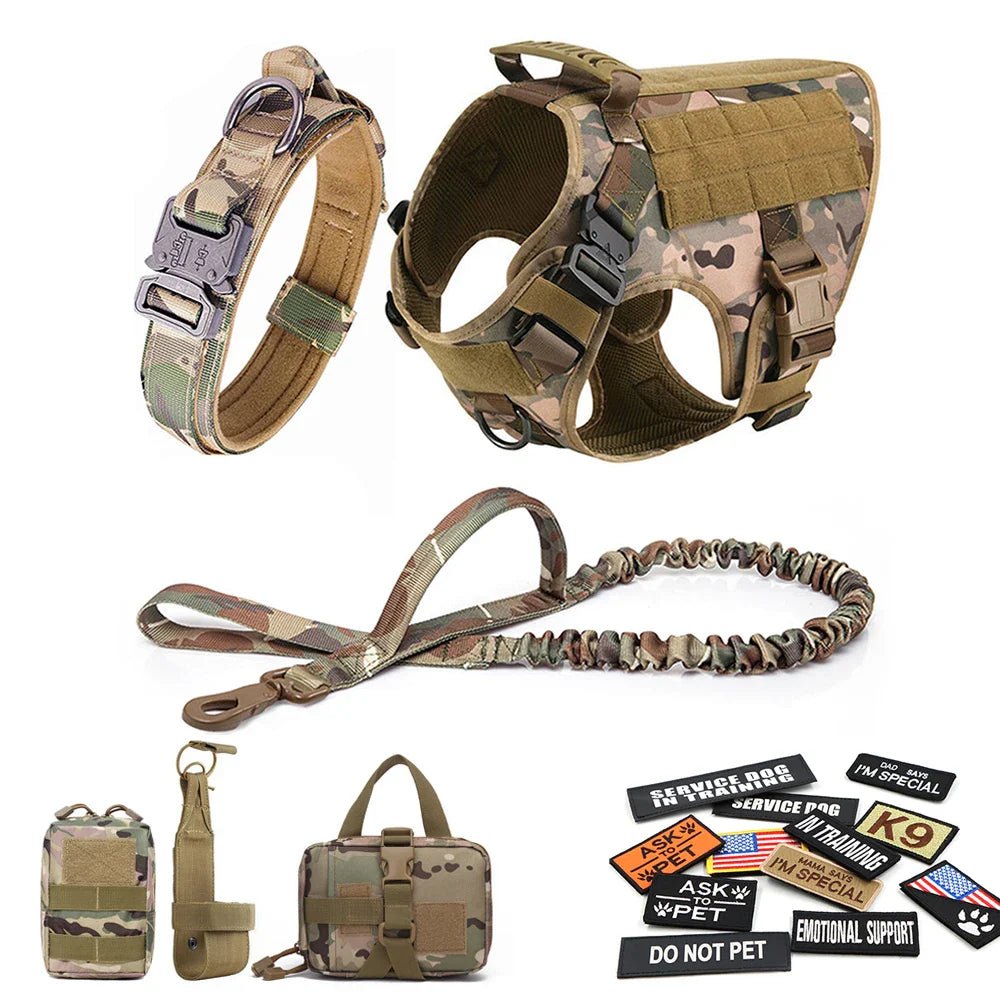 Military Large Dog Harness Collar Leash Bags Patches Set Pet Malinois Training Vests Tactical Dogs Harnesses Accessories - A Horizon Dawn