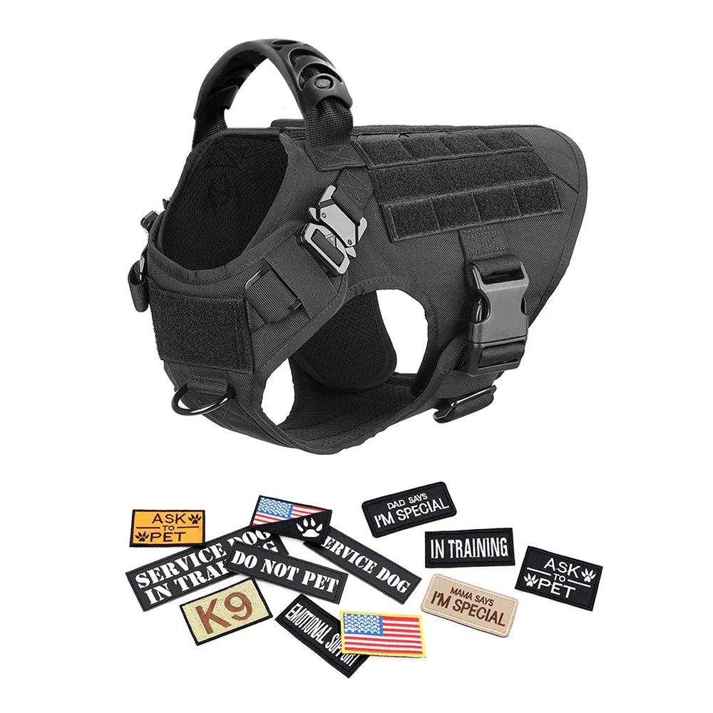 Military Large Dog Harness Collar Leash Bags Patches Set Pet Malinois Training Vests Tactical Dogs Harnesses Accessories - A Horizon Dawn