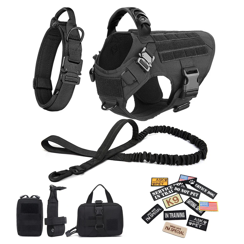 Military Large Dog Harness Collar Leash Bags Patches Set Pet Malinois Training Vests Tactical Dogs Harnesses Accessories - A Horizon Dawn