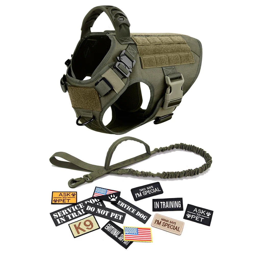 Military Large Dog Harness Collar Leash Bags Patches Set Pet Malinois Training Vests Tactical Dogs Harnesses Accessories - A Horizon Dawn
