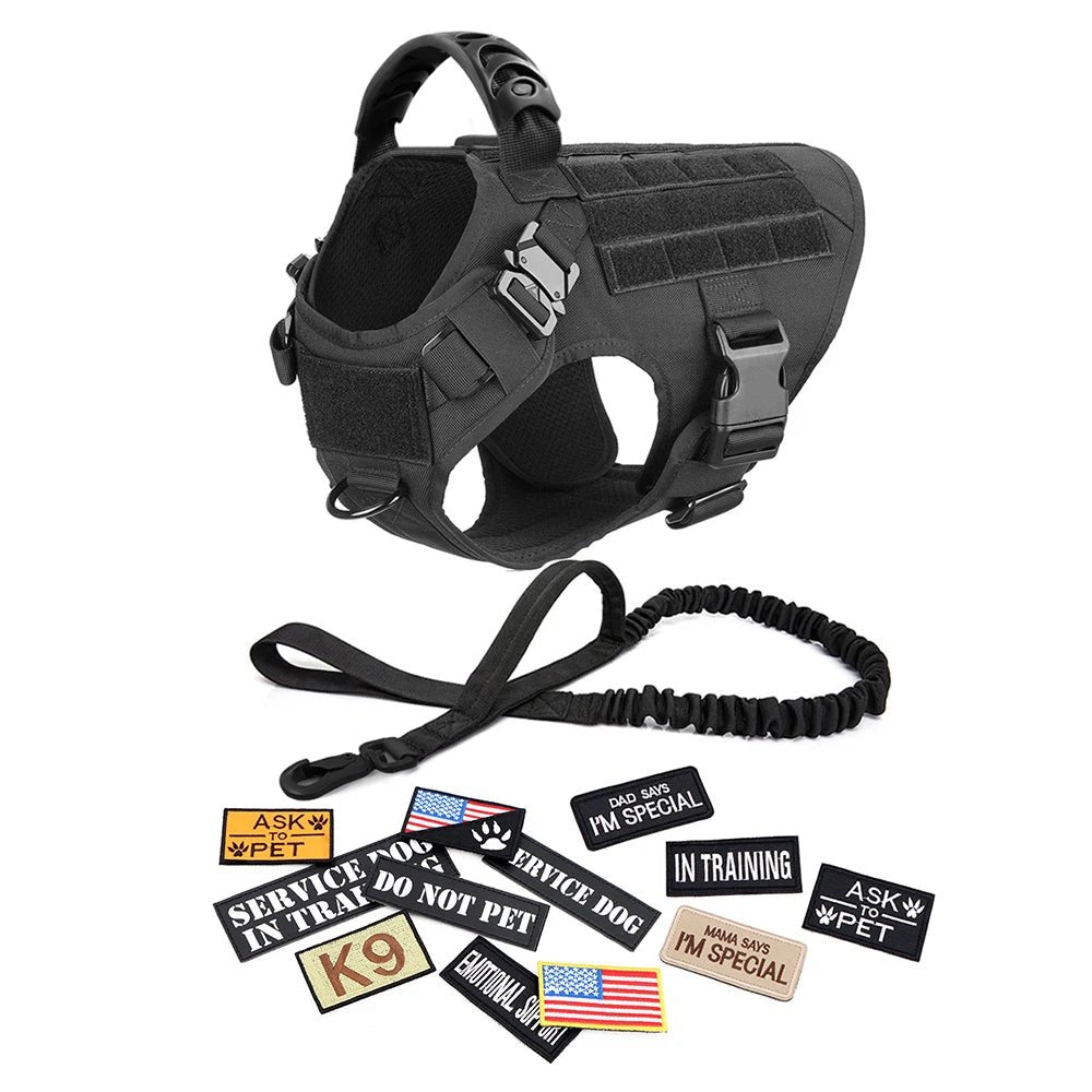 Military Large Dog Harness Collar Leash Bags Patches Set Pet Malinois Training Vests Tactical Dogs Harnesses Accessories - A Horizon Dawn