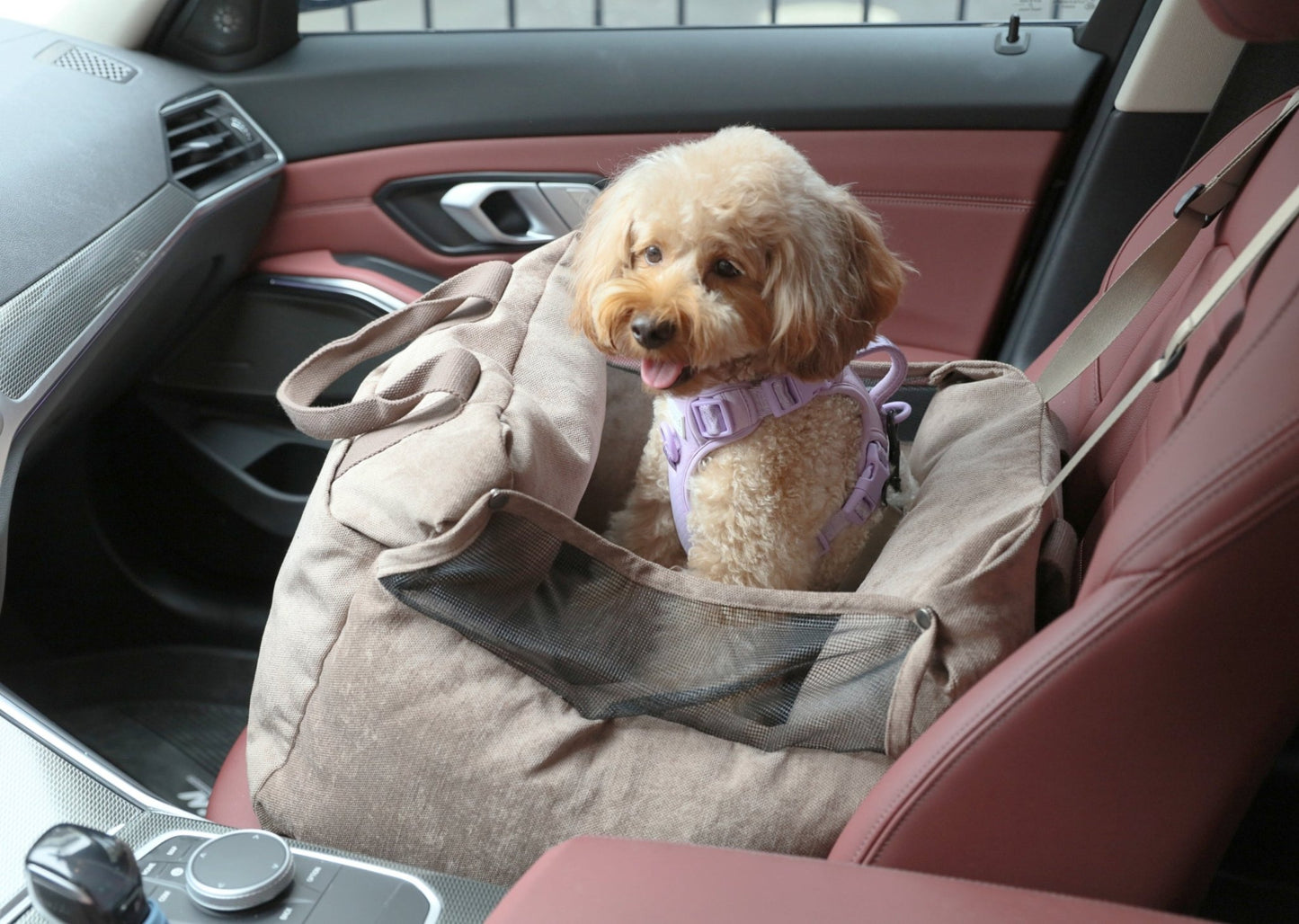 Puff Guard Dog Car Seat in Camel - Premium Safety & Comfort for Travel - A Horizon Dawn