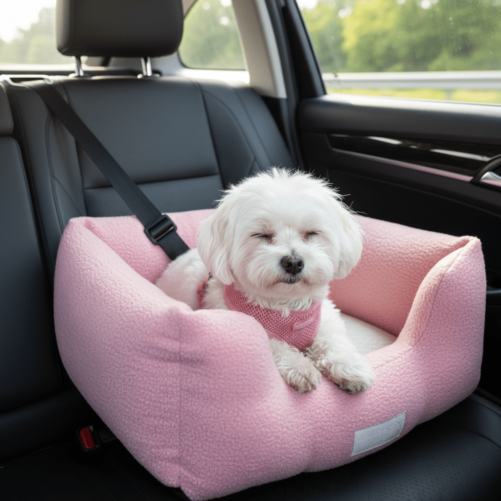 Puff Guard Dog Car Seat in Pink | Premium Safety & Comfort for Travel - A Horizon Dawn